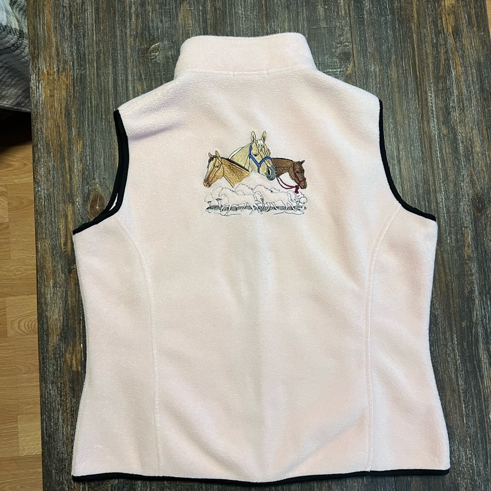Port Authority Soft Pink Fleece Vest embroidered horses